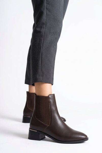 Moda Pie Luves Double Elastic Heel Metal Genuine Leather Women's Heeled Boots...