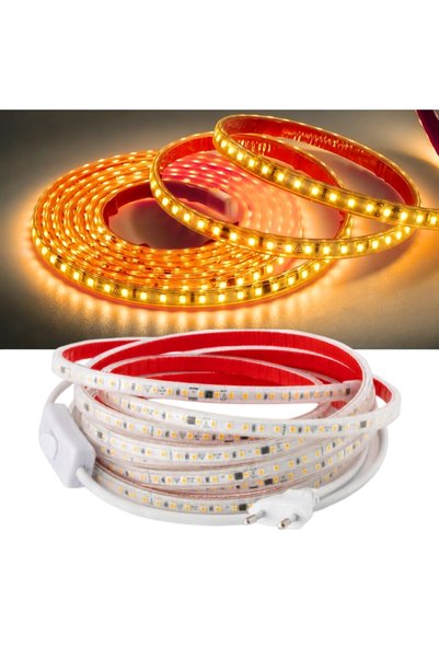 burul Şerit LED Amber 5 Metre 220V Yüksek Parlaklık Tak Çalıştır Fişli Anahta...