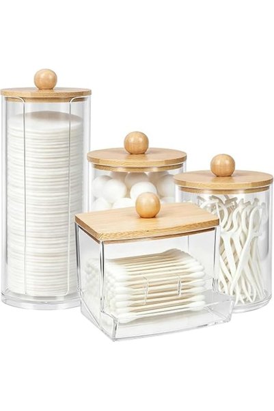 Tazweeq 4Pcs Cotton Bud Holder Set with Bamboo Lids