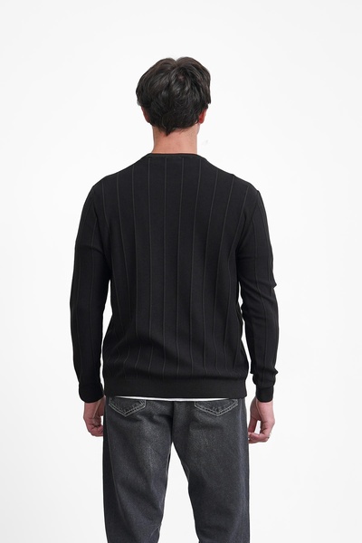 MODEFENDİ Polo Collar Buttoned Sweater with Striped Details