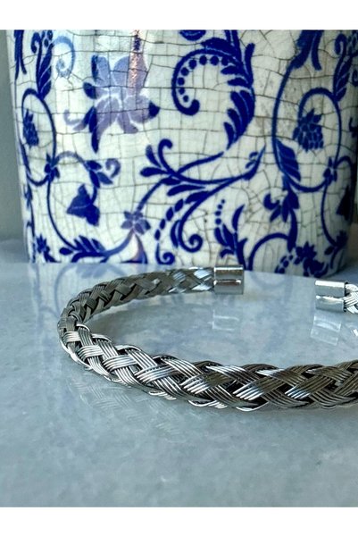 Merishe Jewerly سوار رجالي من الفولاذ المقاوم للصدأ بتصميم شبكي فضي