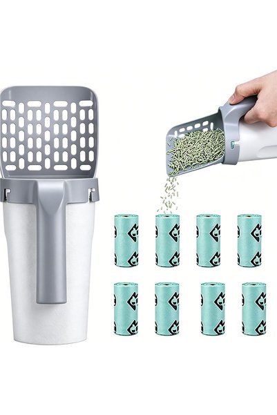LinJie Portable Cat Litter Shovel with Waste Container and 120 Refill Litter ...