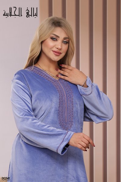 Lyaly aljlabyh Luxurious Royal Velvet Jalabiya with Soft Qaftani Embroidery o...