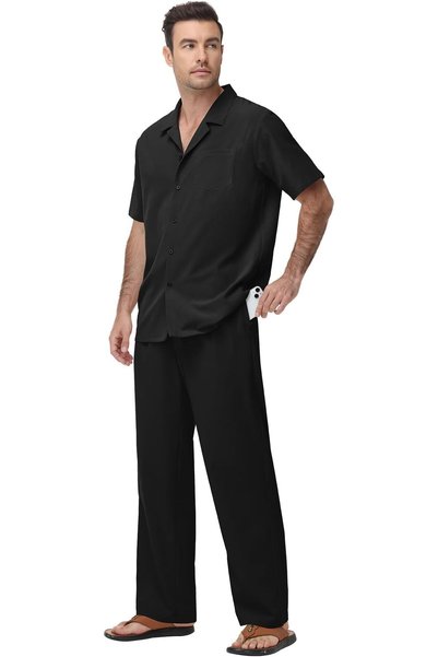 Zoofly 2 Piece Set for Men Pants Suit Mens Beach Outfits Elastic Waist Short ...