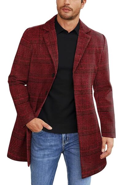 COOFANDY Mens Wool Blend Coat Winter Trench Coats Notched Lapel Collar Single...