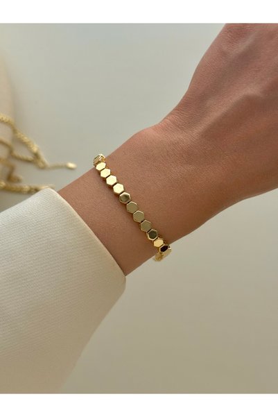 YOUES JEWELRY CM Lüx 14K Altın Renk Premium Kuyumcu Model Bileklik Altın Kapl...