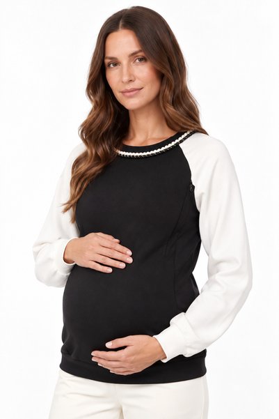 Allyco Long Sleeve Regular Knitted Maternity Sweatshirt with Ribbon Detail