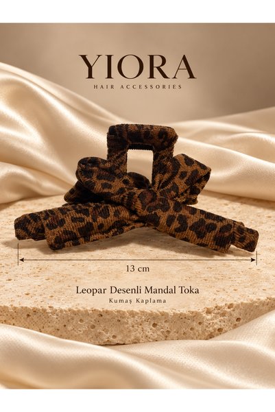 yiora İthal Leopar Desenli Fiyonklu Kumaş Kaplama Büyük Boy Mandal Toka 13 cm...