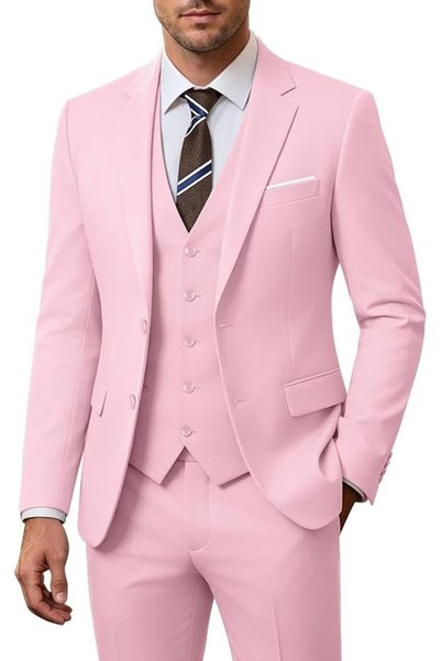 GENERAL Men's 3 Piece Slim Fit Suit Set, Two Button Blazer Solid Jacket Vest ...