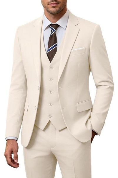 GENERAL Men's 3 Piece Slim Fit Suit Set, Two Button Blazer Solid Jacket Vest ...