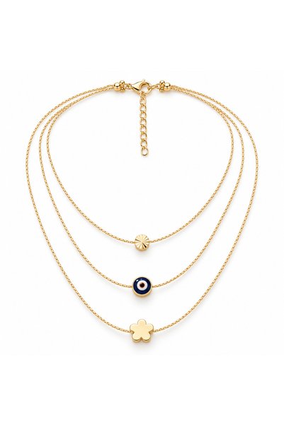 Mia Milano Evil Eye Detail Gold-Plated Triple-Layer Women's Necklace