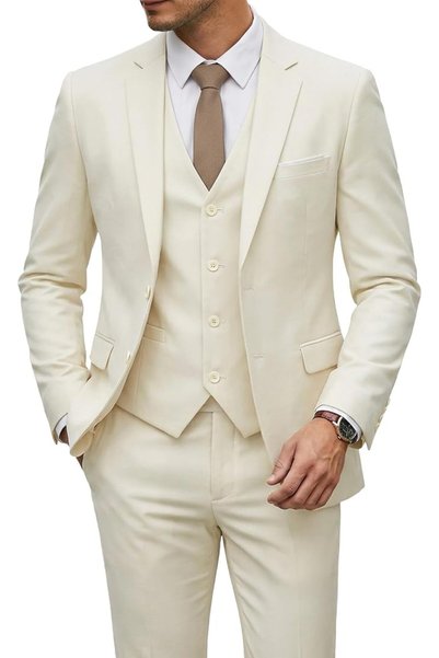 YND Men's 3 Piece Suit Set with Tie, 2 Button Slim Fit Solid Blazer Jacket Ve...