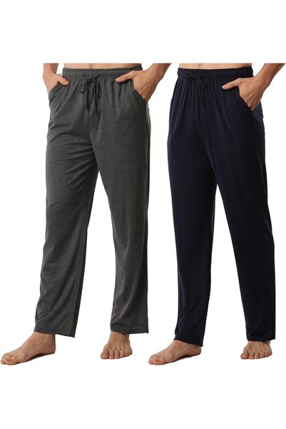 GENERAL Mens Pyjama Bottoms 2 Pack Ultra Soft Comfy Knit Men Lounge Pants wit...