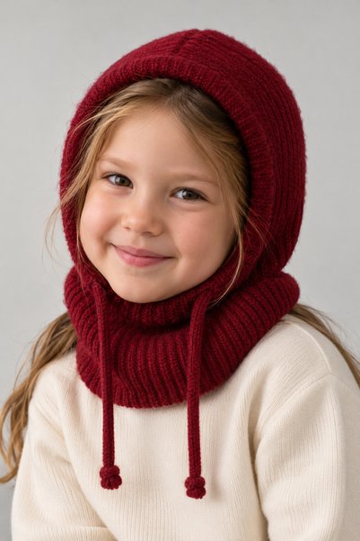 Wega Moda Çocuk Triko Örgü Balaclava Bere Kışlık Boyunluklu Kar Maskesi Yumuş...