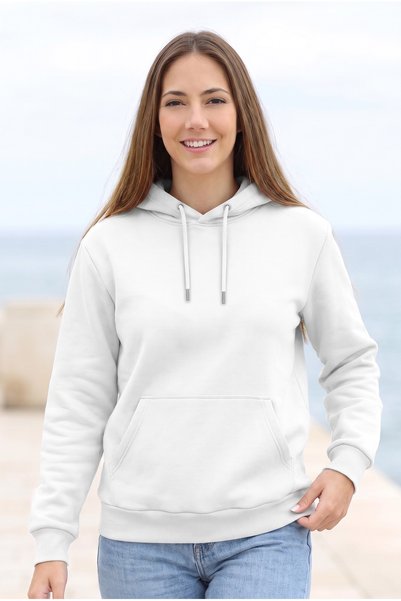 ETİFA Unisex White Hooded Sweatshirt 3 Thread Raster Hoodie with Kangaroo Pocket