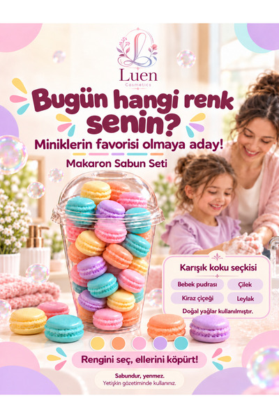 Luen Cosmetics Makaron Şekilli Renkli Sabun Seti – Karışık Kokulu, 500 cc Kap...