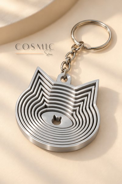 Cosmic Star Animated Fidget Keychain with Cat Figure – Layered Fidget Design,...