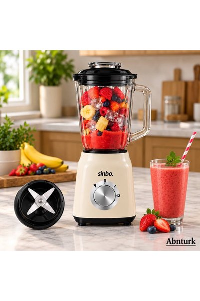 abnturk 1.5 Litre Krem Renk 600W Turbo Blender Seti, Cam Hazneli, 2 Kademeli ...