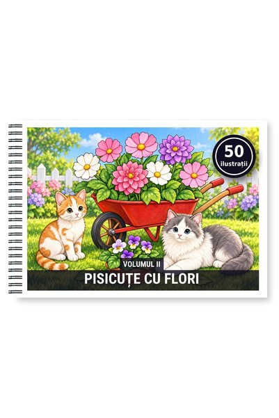 Legendary Gifts Carte de colorat, 50 de ilustrații Pisicute cu flori - Volumu...