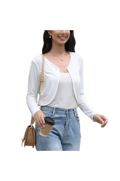 OEM Bolero alb de damă, Hobrounn, elegant, scurt, cu mâneci lungi, 2XL