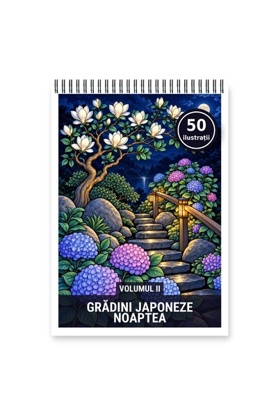 Legendary Gifts Carte de colorat, 50 de ilustrații Gradini Japoneze Noaptea -...