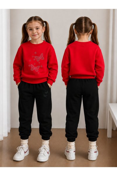 LORVEX Sweatshirt Tracksuit Set for Girls, Crew Neck Printed 3 Yarn Threaded ...