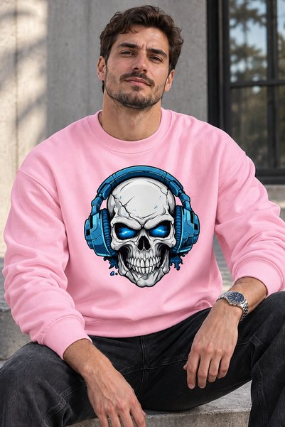 ArtYus Hanorac oversize unisex cu imprimeu craniu și căști – Hanorac lejer ca...