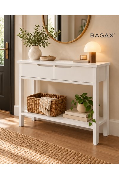 BAGAX Çift Çekmeceli Beyaz Dresuar Antre