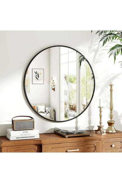 Koonmi 51 cm Wall Mounted Circle Mirrors Vanity Mirror with Brushed Aluminum ...