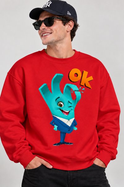 ArtYus Cute Hand Character Printed Unisex Oversize Sweatshirt – Crew Neck Cas...