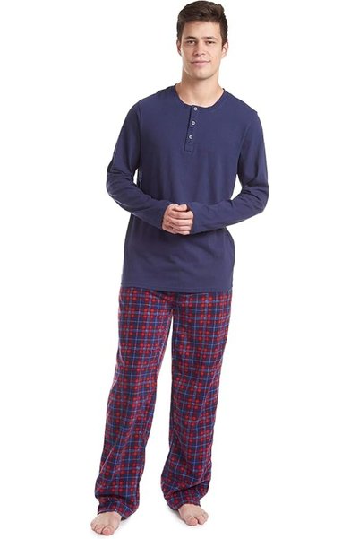 Cherokee Men's Long Sleeve Pajama Shirt and Pants Set, Cozy and Breathable Co...