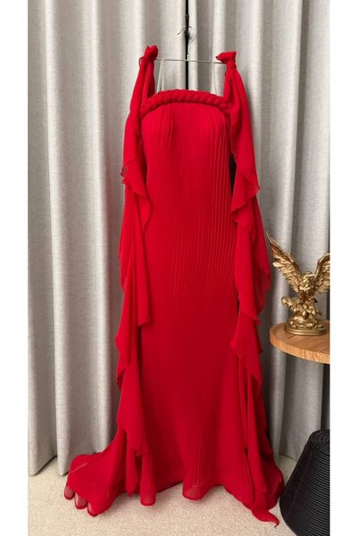 SNIPER1 Red Maternity Dress with High-End Frills Guguet New Fashion