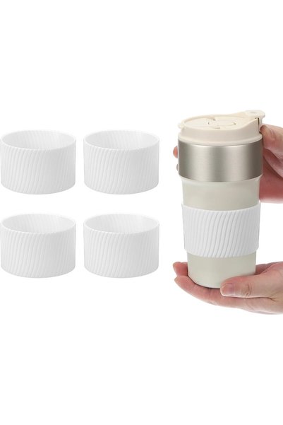 Generic 4 قطع من أغطية أكواب القهوة، غطاء واقي من السيليكون قابل لإعادة الاست...