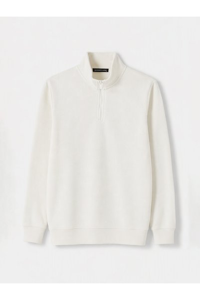 LC Waikiki Ozmarka New Season White Stand Collar Men's Thick Sweatshirt