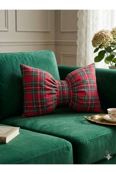 Angels' Collection Plaid Bow-Shaped Throw Pillow