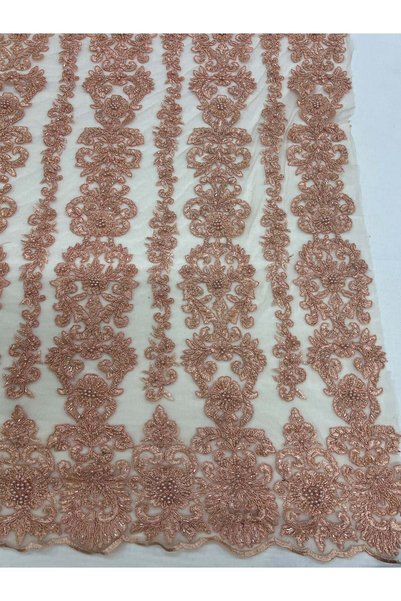 Yiğit Kumaş Stone Beaded Embroidered Evening Dress Fabric - Powder Color