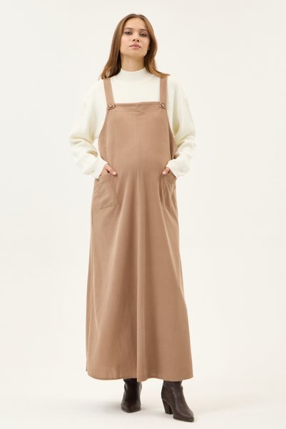 KATLİN MATERNİTY WEAR فستان سالوبيت مخملي للحوامل ( بيج )