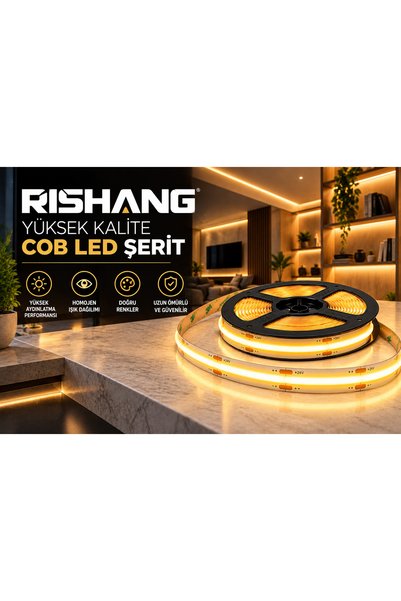 RISHANG COB Şerit LED 12V 300 LED/m CRI 90+ Noktasız Günışığı Aydınlatma