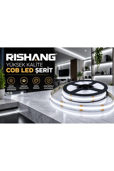 RISHANG COB Şerit LED 12V 300 LED/m CRI 90+ Noktasız Günışığı Aydınlatma