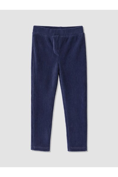 LC Waikiki Navy Blue Girls' Velvet Tights with Elastic Waistband