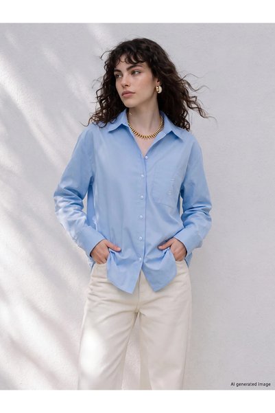 LC Waikiki Blue Gabardine Women's Shirt
