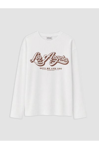 LC Waikiki Ecru Los Angeles Printed Girls' T-Shirt