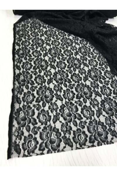 Yiğit Kumaş Black Corded Lace Fabric - Floral Patterned