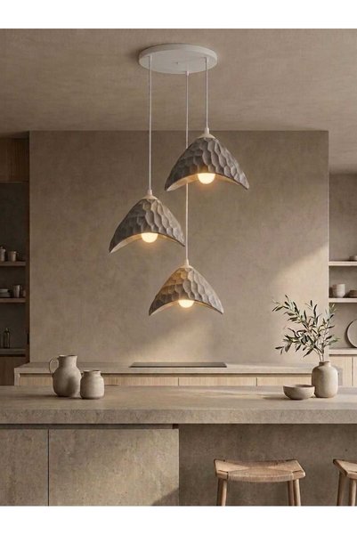 Dropcek eticaret 3'lü Organik lüks Form Sarkıt Avize – Dokulu Modern Tasarım,...