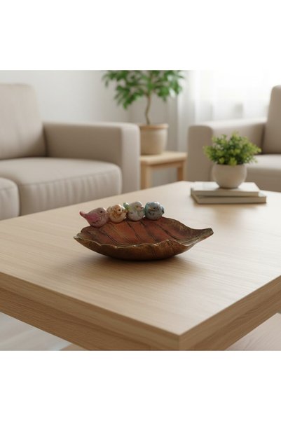 Dekoratif Polyester Kuşlu Yaprak Tabak 29X17cm