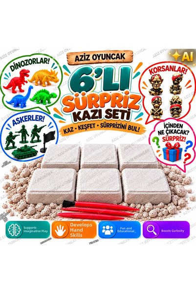 AZİZ OYUNCAK 🍀 🌸   مجموعة من 6 ألعاب مفاجئة لأنشطة التنقيب الأثري.