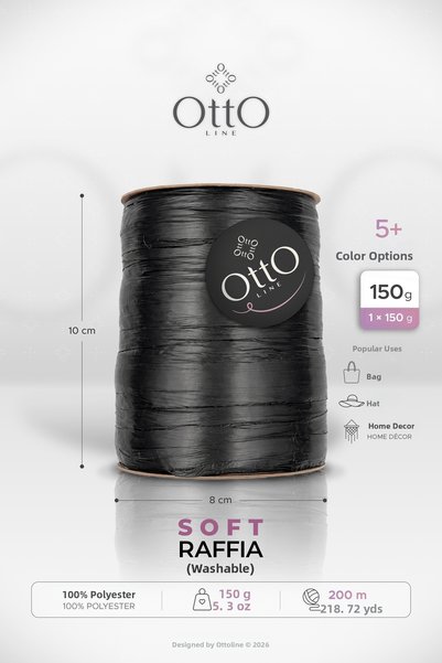 OTTO LINE رافيا ناعمة • أسود (G41) • 150 جرام/200 متر • رافيا بلاستيكية قابلة...