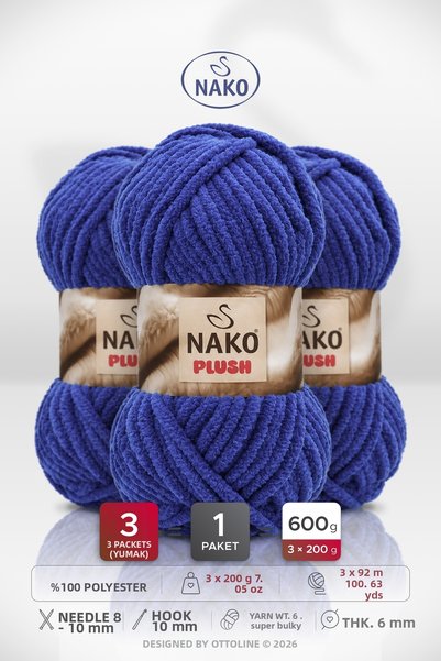NAKO Plush • Saks Blue (14661) • 3-Pack × 200Gr/92M • Scarf, Beanie, Blanket,...