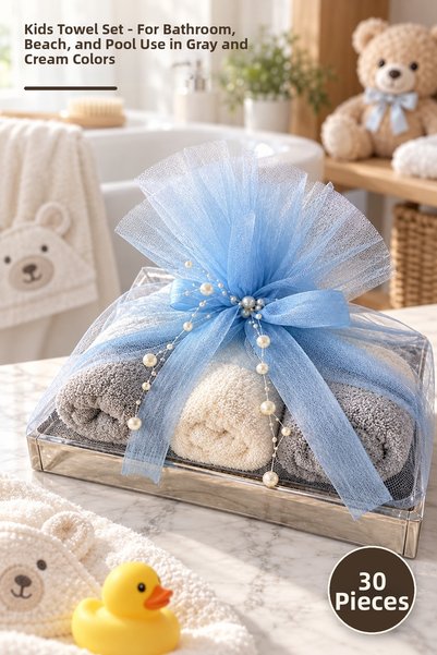 Yenilig 30-Piece Children's Towel Set – Gray and Cream Colored Kids Towel Bab...
