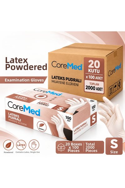 OEM Coremed latex powdered examination gloves, size s, 2000 pieces box (20 pa...